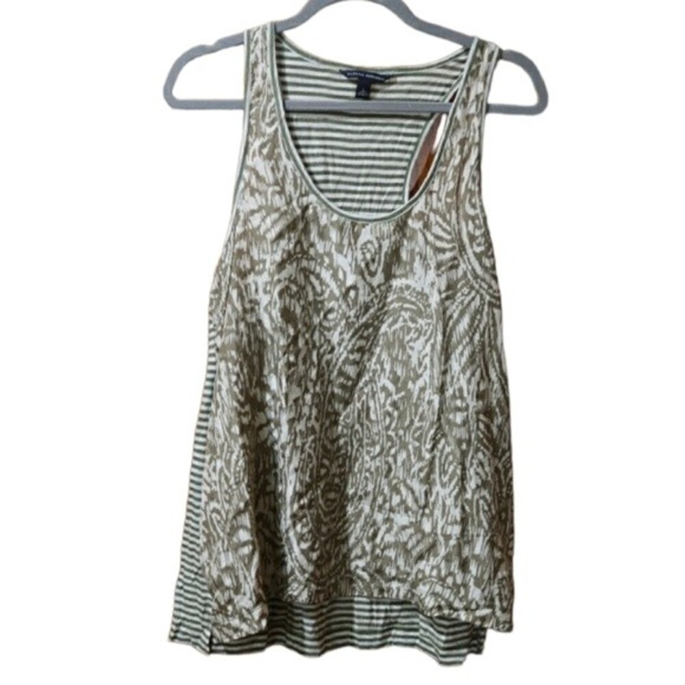 Banana Republic We Sasha Mixed Tank Green Striped 100% Silk Front LG